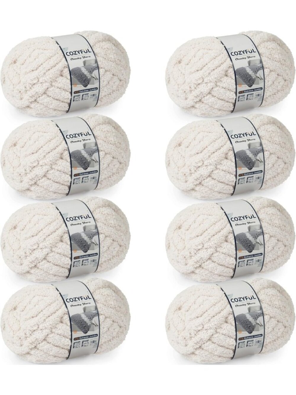 Cozy Chunky Chenille Yarn for Hand Knitting & Crocheting - Jumbo 8 Skeins, Beige